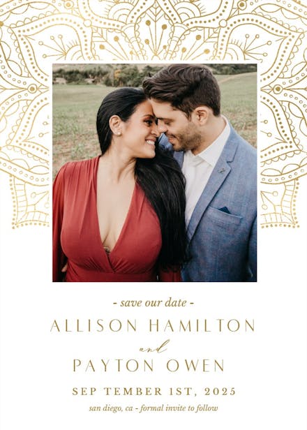 Gold mandalas - save the date card