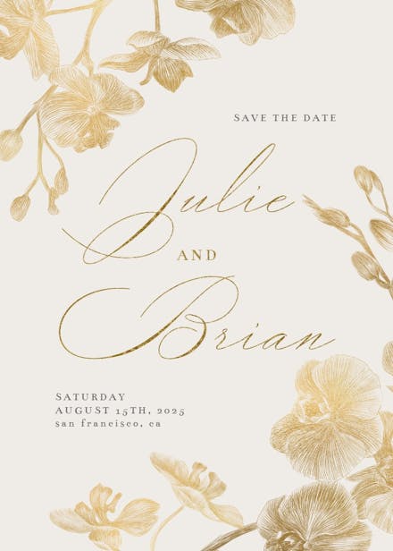 Gold orchids - save the date card