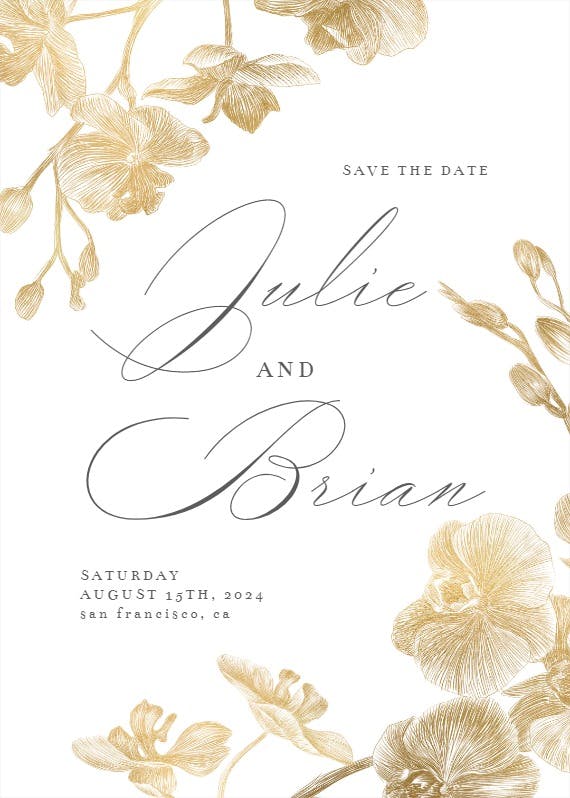 Gold orchids - save the date card