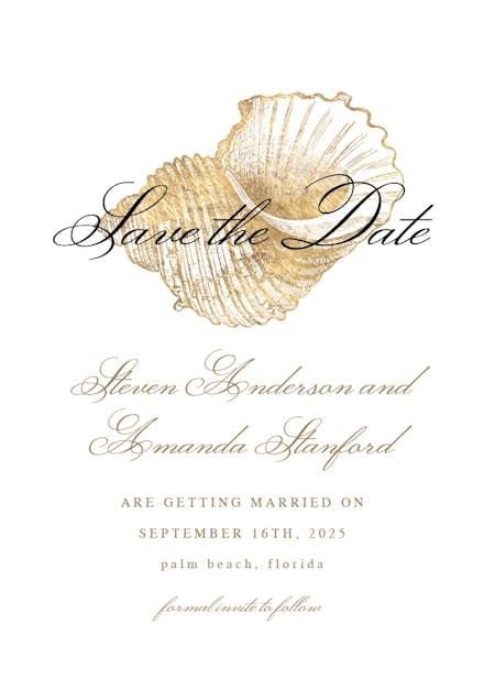 Gold seashells - save the date card