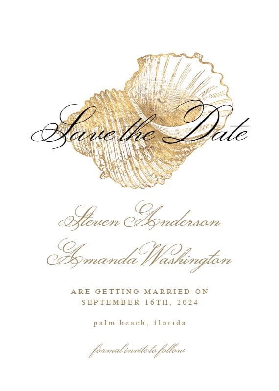 Gold seashells - save the date card