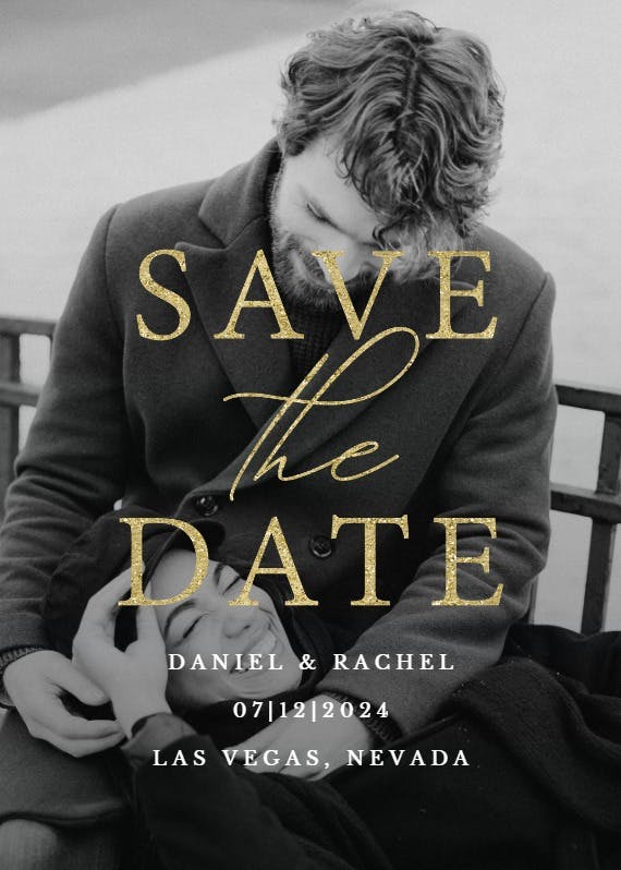 Gold serif full photo - save the date card