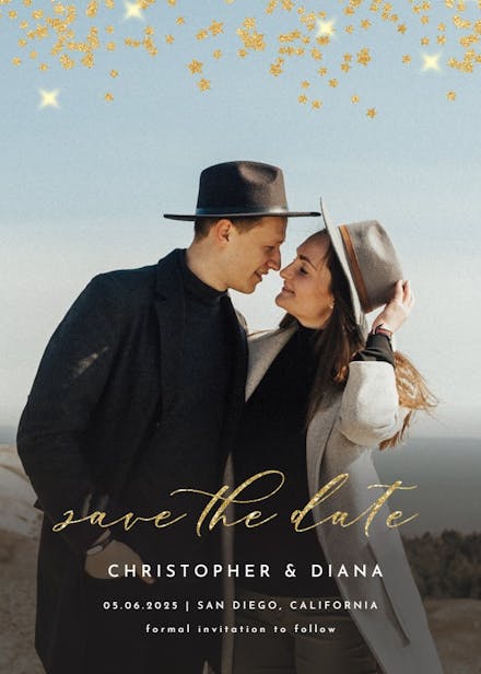 Gold star confetti - save the date card