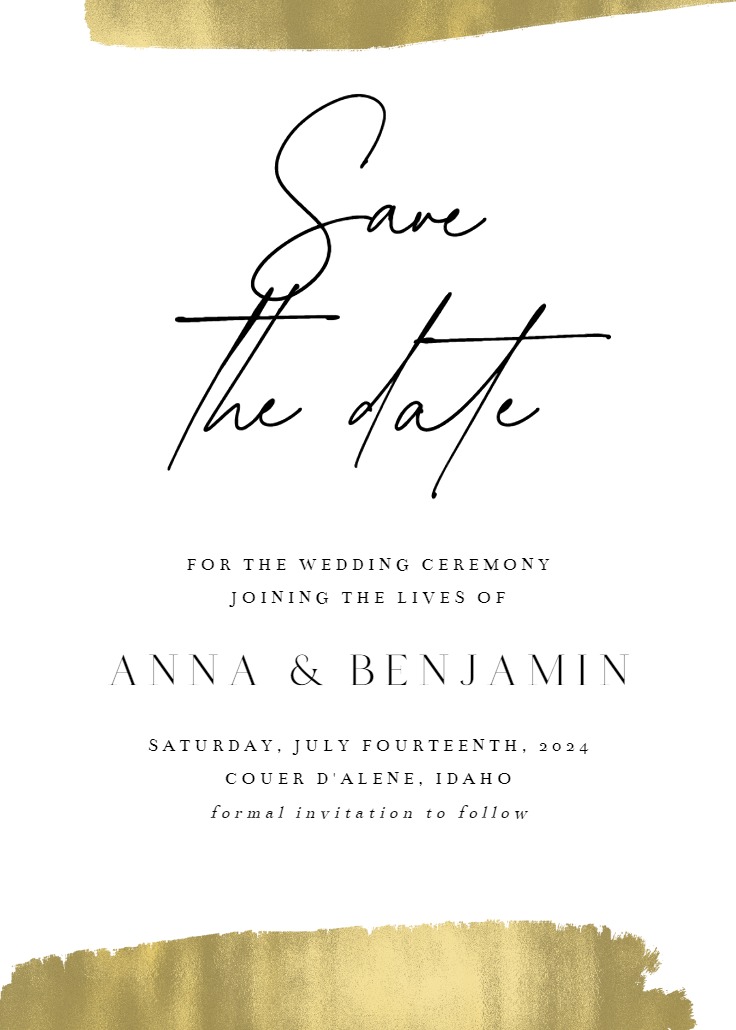 Golden brush strokes - Save the Date Card (Free) | Greetings Island