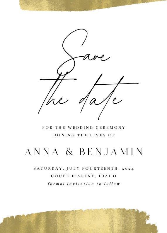 Golden brush strokes - save the date card