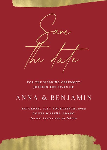 Golden brush strokes - save the date card