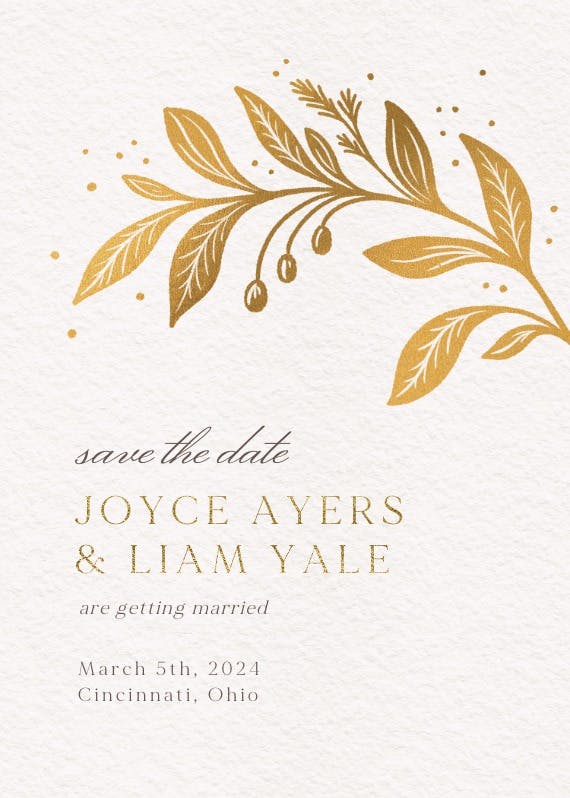Golden flora - save the date card