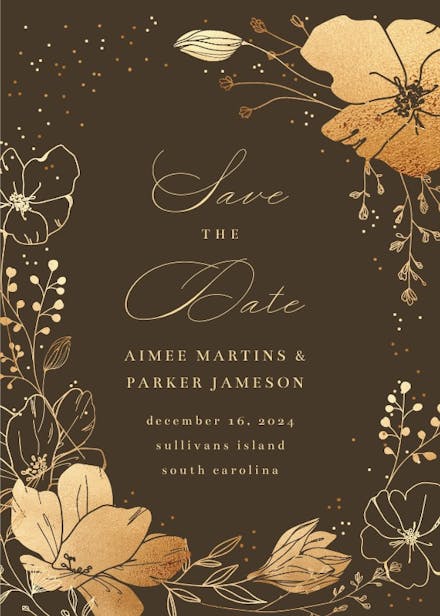 Golden Flowers Frame - Save The Date Card Template | Greetings Island