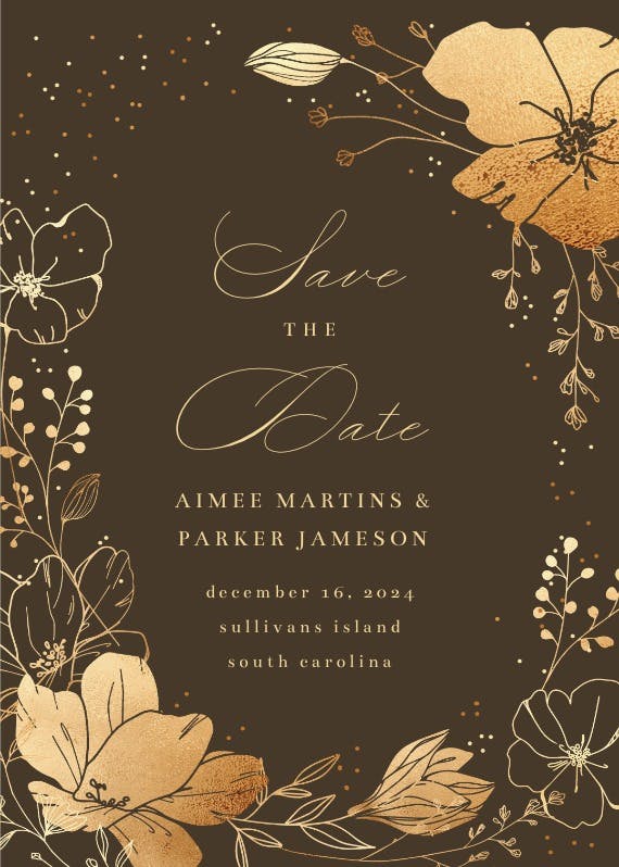 Golden flowers frame - save the date card