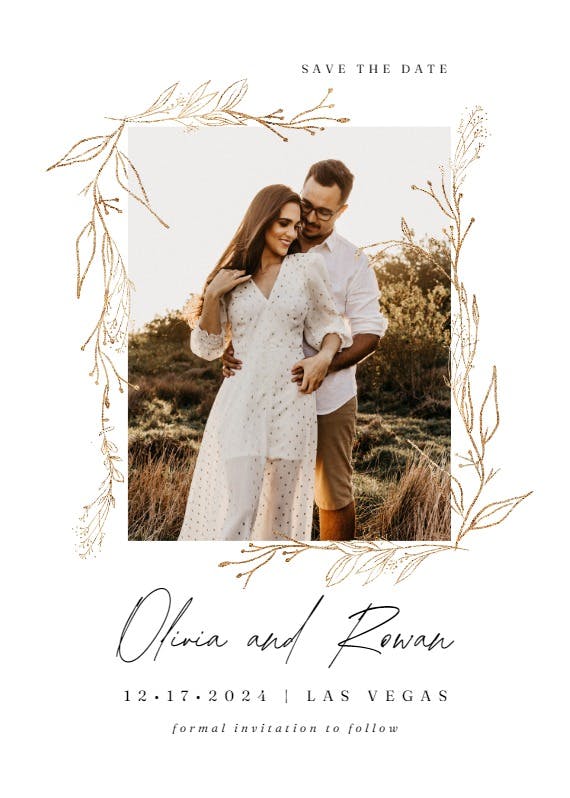Golden outline branches - save the date card