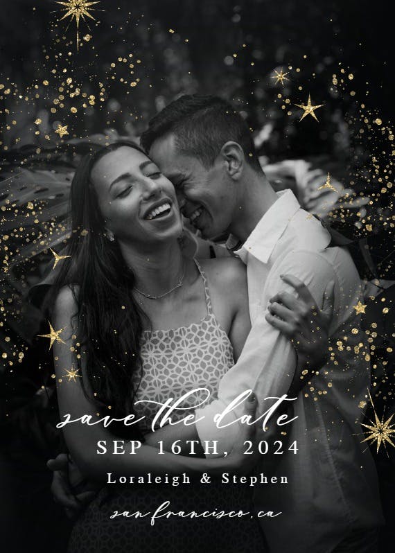 Golden stars and dots - save the date card