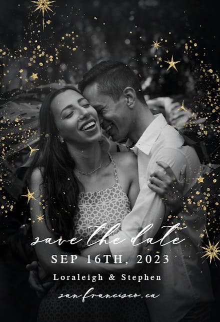 Golden stars and dots - Save the Date Card