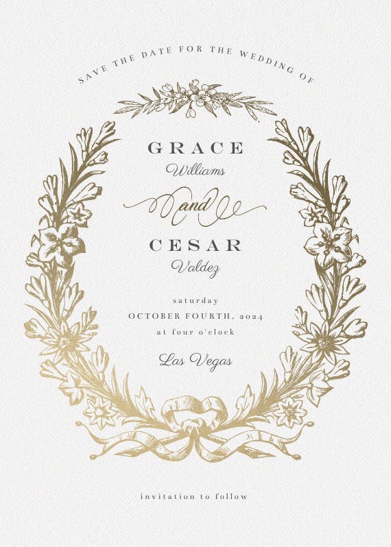 Golden wreath - save the date card
