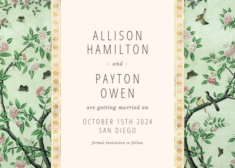 Green vintage textile - save the date card
