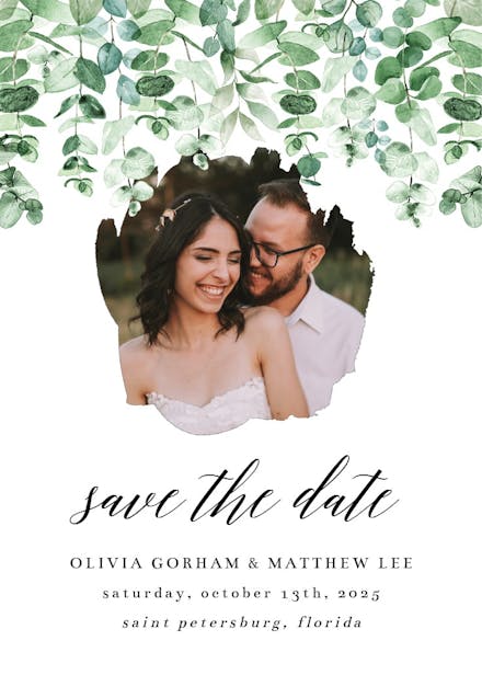 Greenery  eucalyptus rustic frame - save the date card