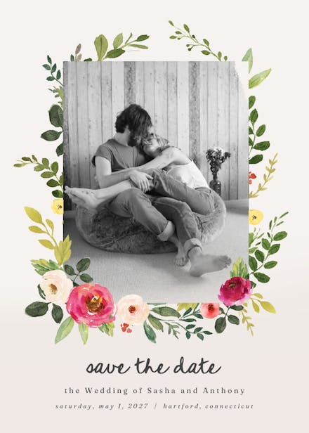Greenery and roses - save the date card