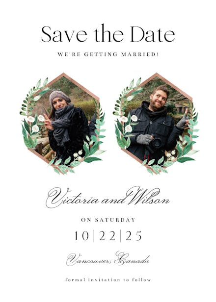 Greenery double photo - save the date card