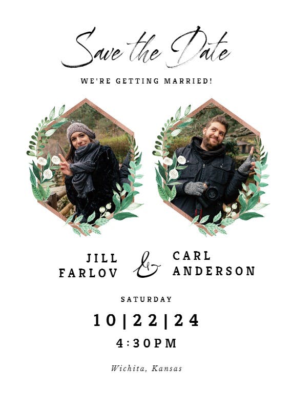 Greenery double photo - save the date card