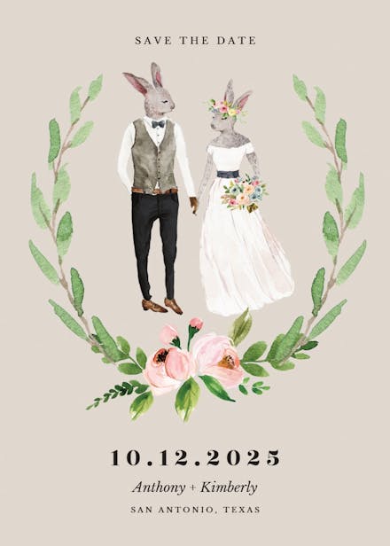 Hipster animal lovers - save the date card