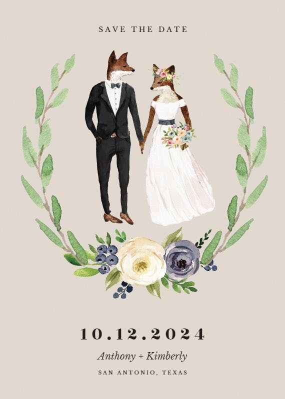 Hipster animal lovers - save the date card