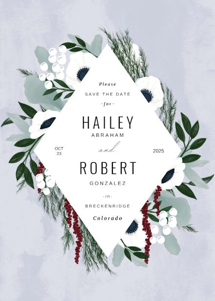 Ice floral frame - save the date card