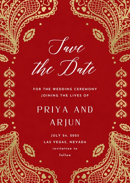 Indian floral paisley - save the date card