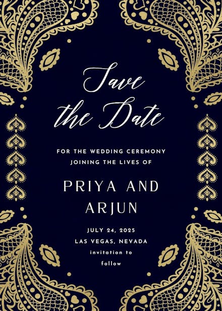 Indian floral paisley - save the date card