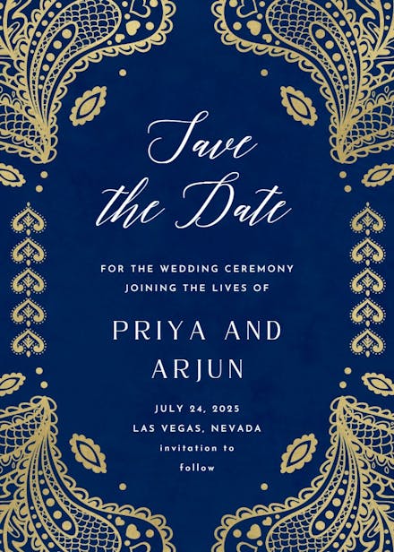 Indian floral paisley - save the date card