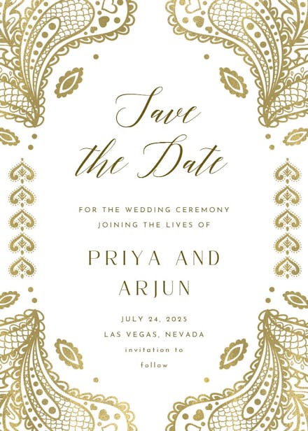 Indian floral paisley - save the date card