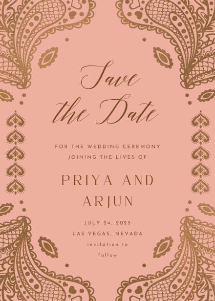 Indian floral paisley - save the date card