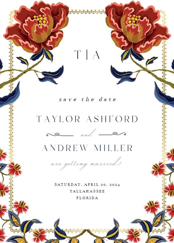 Indian flowers & frame - save the date card