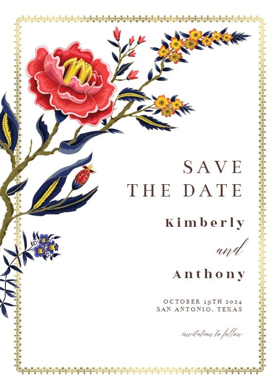 Indian wild flower & frame - save the date card