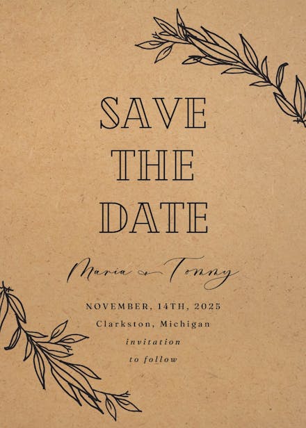 Kraft branches - save the date card