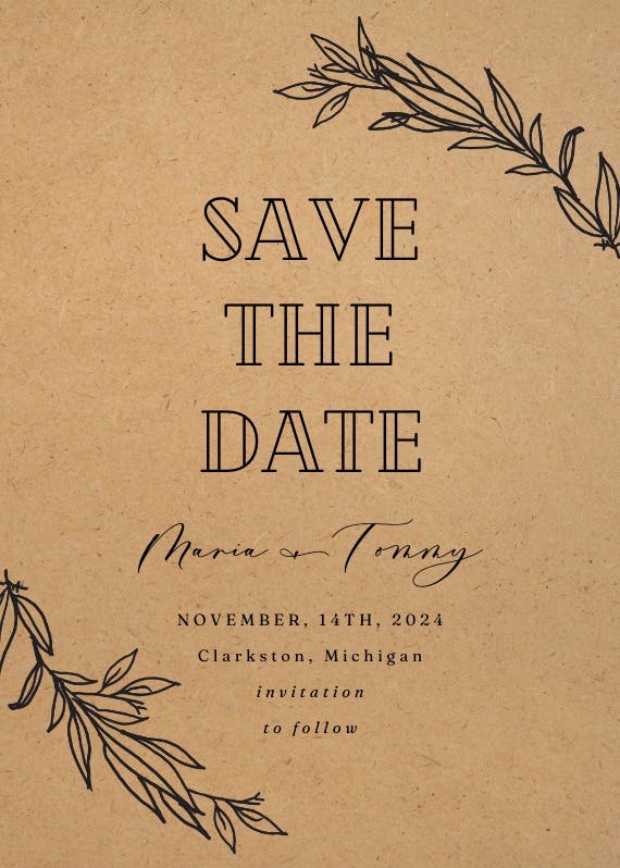 Kraft branches - save the date card