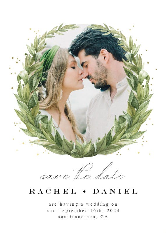 Laurel wreath photo - save the date card