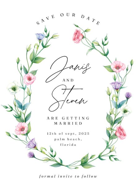 Lisianthus wreath - save the date card