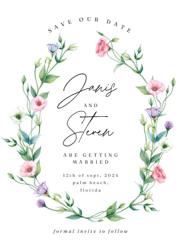 Lisianthus wreath - save the date card