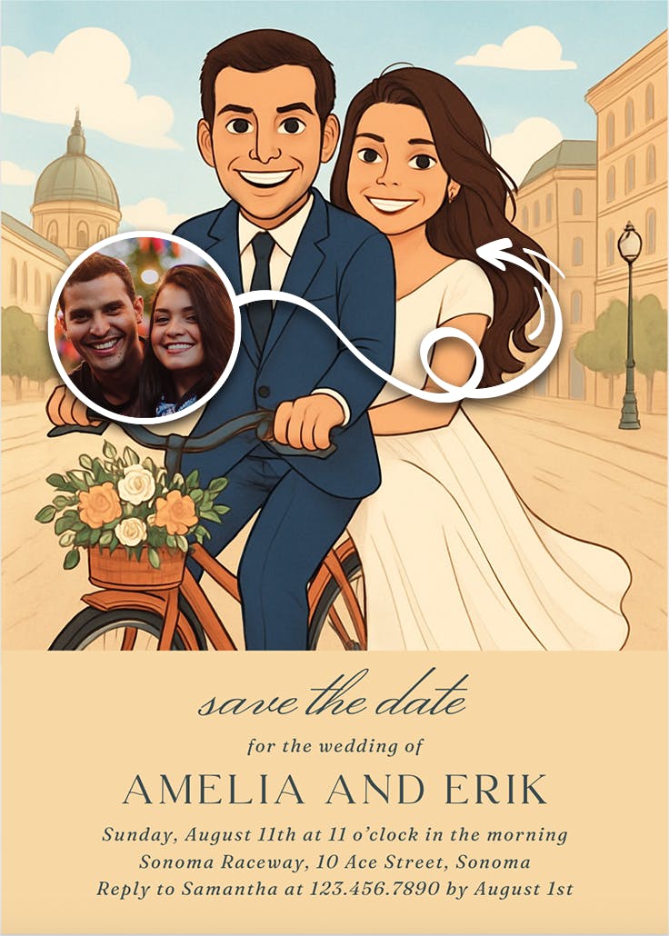 Love in two wheels - save the date card