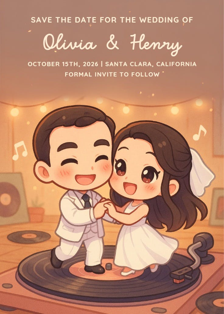 Love on the record - save the date card