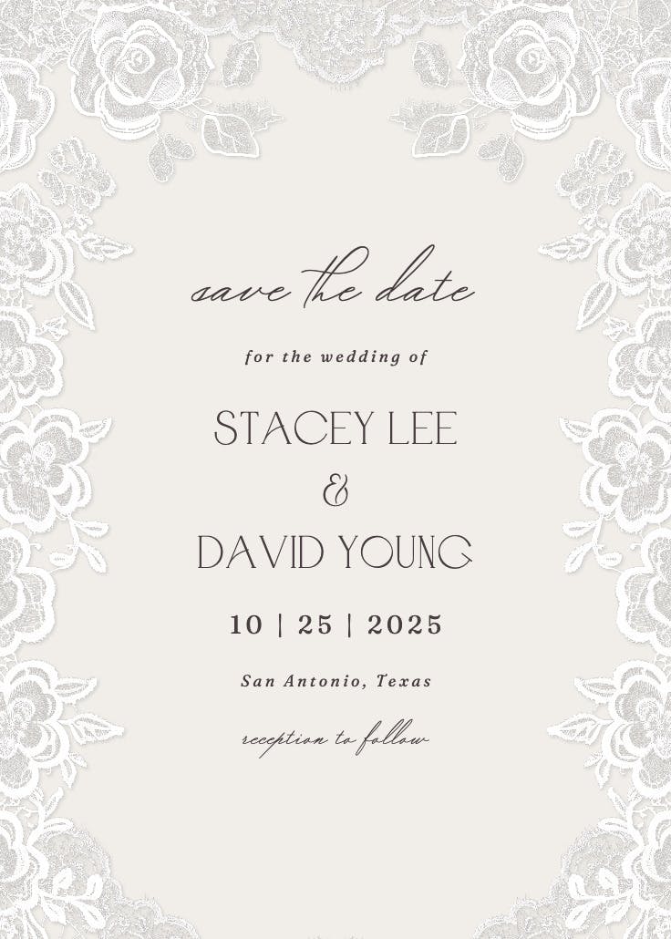 Lovely in lace - save the date card