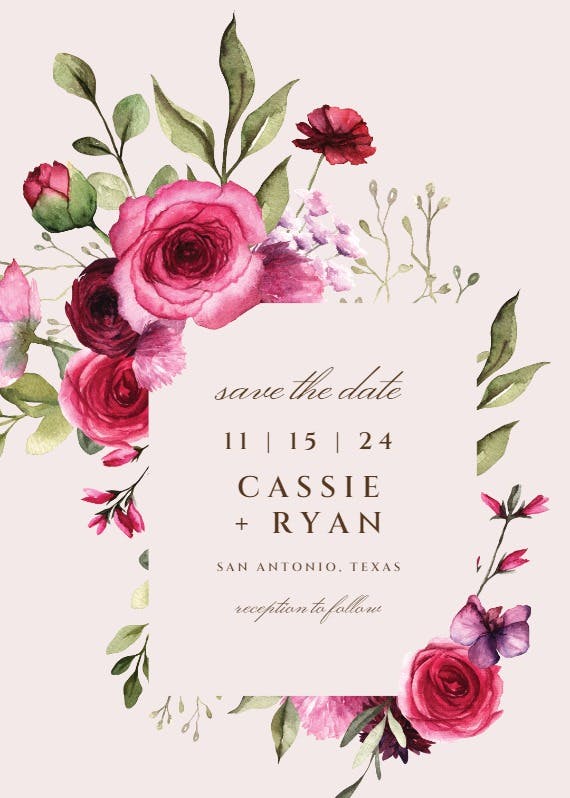 Magenta flowers - save the date card