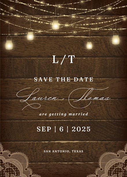 Mason jars lights - save the date card
