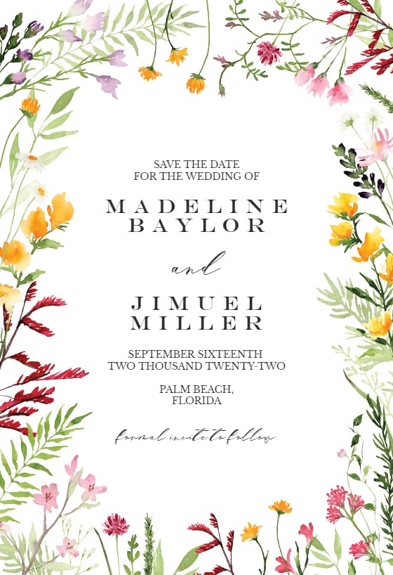 Meadow Flowers - Save The Date Card Template | Greetings Island