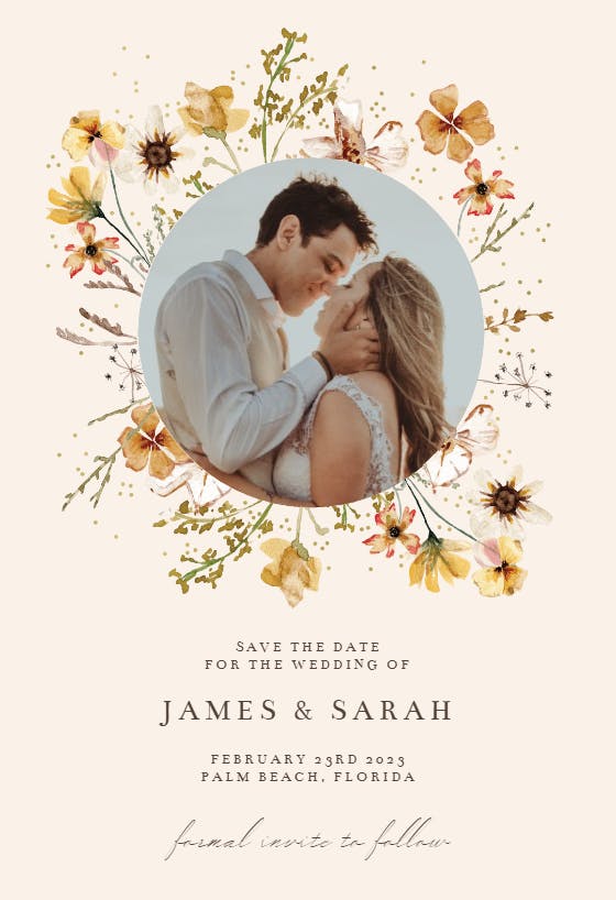 Meadow yellow flowers wreath - save the date card