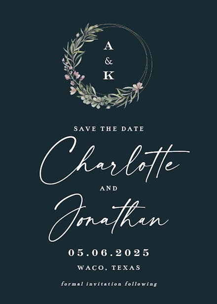Monogram wreath - save the date card