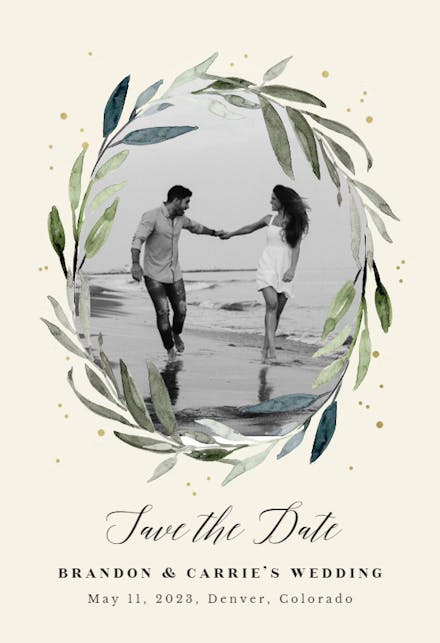Olive leaves wreath - Save the Date Card