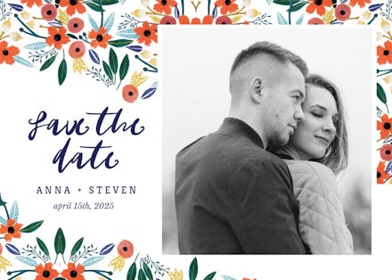 Orange floral - save the date card