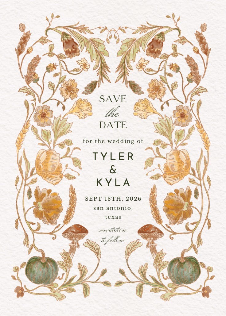 Ornate harvest - save the date card