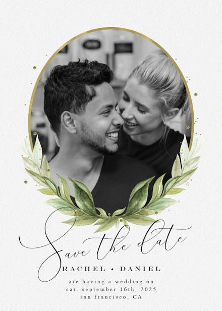 Oval frame & laurel - save the date card