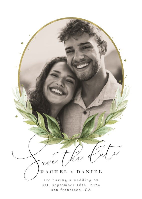 Oval frame & laurel - save the date card